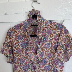 Colorful Floral Ruffle Blouse